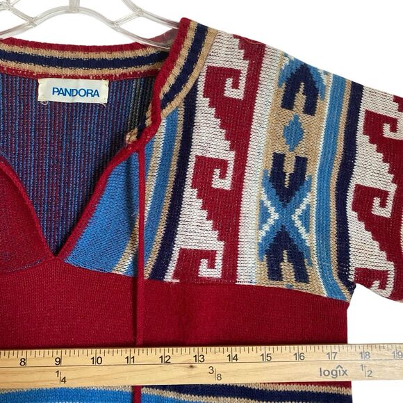 Vintage Pandora Knit Sweater M Aztec Tribal Short Sleeve Native American Navajo - Picture 3 of 4